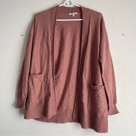 Madewell postscript pink long line cardigan sweater with pockets - Picture 2 of 8
